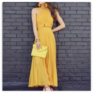 Joie Elenita Pleated Chiffon Maxi Dress Yellow 10